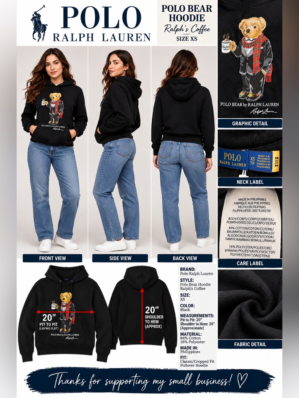 Polo Ralph Lauren Polo Bear Ralph’s Coffee Hoodie Black XS Graphic Sweatshirt